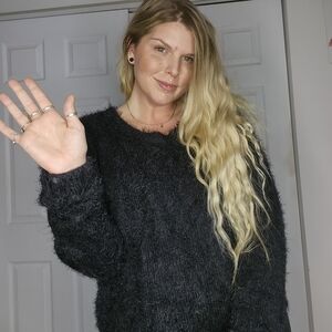 BLACK FUZZY SOFT PULLOVER SWEATER KNIT SIZE XL